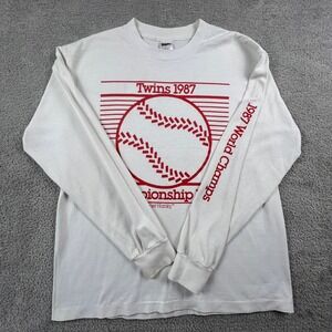 Vintage Trench Minnesota Twins Tee Mens Large White 1987 World Series MLB